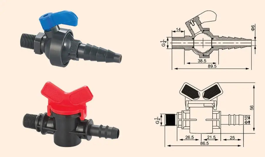 PP Sampling valve 1/4 tinch quick fitting bushing converter joint labcock ball valve sampling valve Water valve laboratory gauge - Image 2