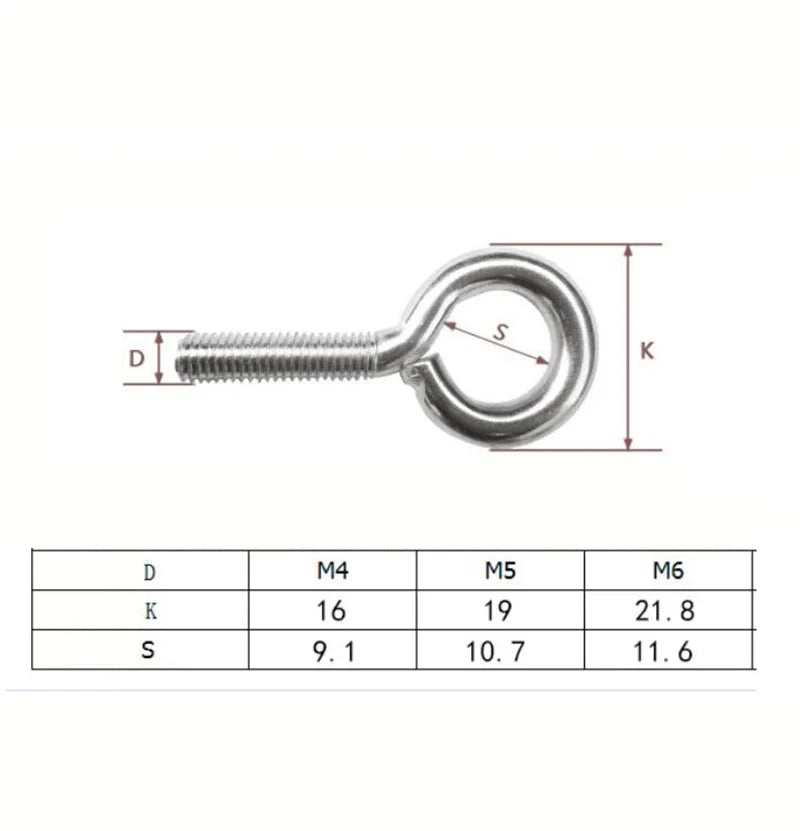 M4 M5 M6 eye bolt 304 closed ring head screw hanger hooking screw stainless steel rope hanger - Image 2