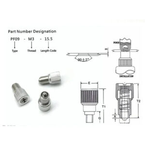 PF09-M2.5 Spring panel screw plate min thickness A=1.2-1.5-2-2.5mm  Self-Clinching pressured riveting screw board fastener