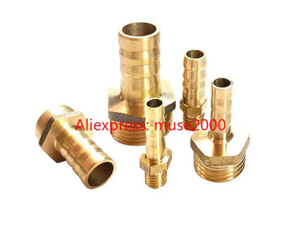 6 8 10 13mm Quick fitting Brass Splicer Pipe Fitting M8 M10 M12 M14 M16 M20 Male thread straight Hose Barb Copper Barbed Joint