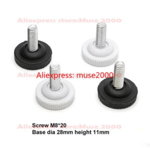 M8 x20mm steel screw bolt,28mm dia round plastic base Screw On Feet pre embedded nut plug pad blank tube insert end Levelling