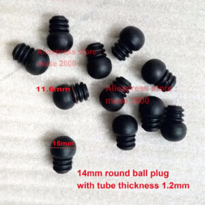 For 14mm outer tube insert end plastic round ball head tip end cover plug surface wall thickness 1.2 inner 11.6mm black 12 13