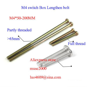 M4 Steel pan head screw bolt 50-200mm Lengthen switch box socket bolt nut set fastener Home DIY modle electrical wall pannel