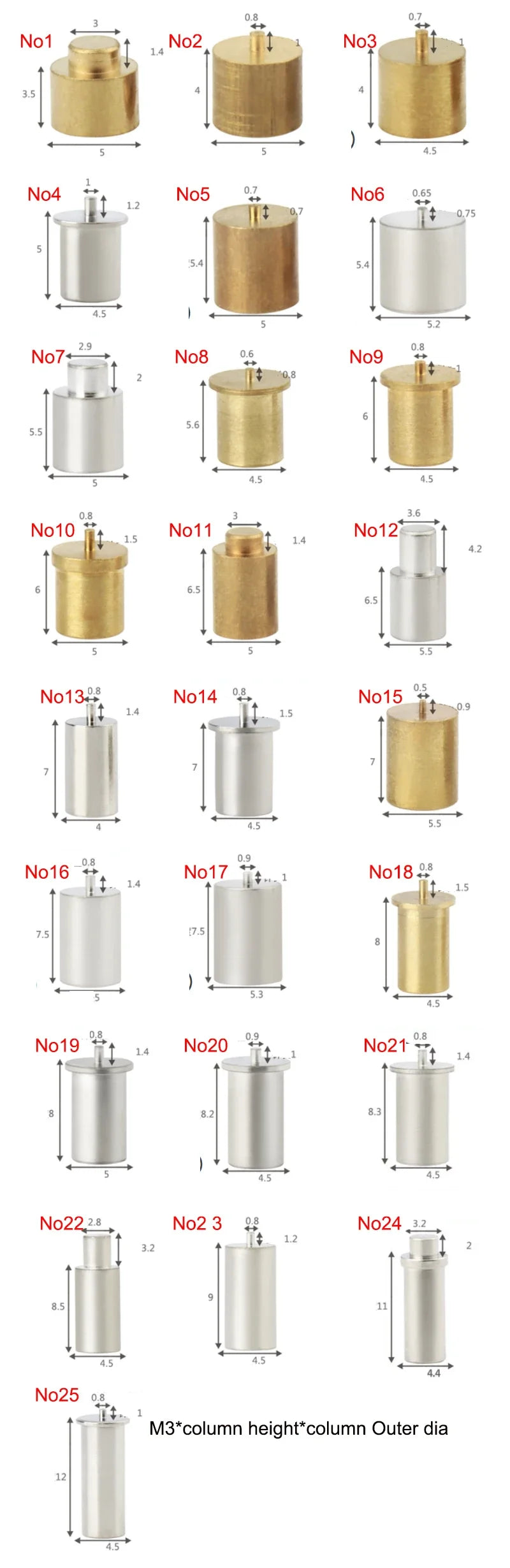 M3 copper nut standoff brass spaer copper weld soldering pin PCB LED SMT thread connector Copper Nut threaded pass Column
