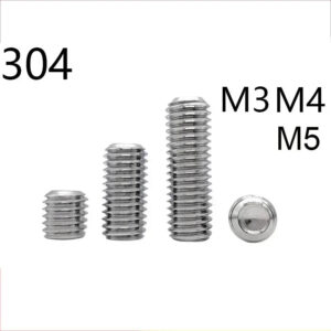 M3 M4 M5 set screw 304 steel threaded rod headless screw inner hex no head bolt concave end hollow ended DIN 916 silver
