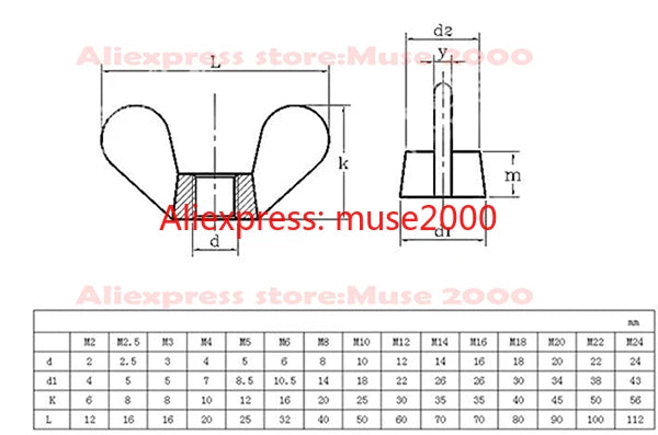 201 steel wing nut M3 M4 M5 M6 M8 M10 M12 handle nut ship rope cord base nut bolt screw nut - Image 2