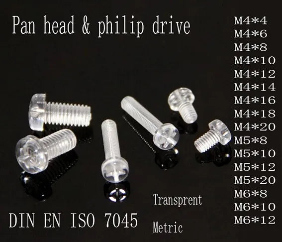 M4 x 4 6 8 10 12 14 16 20mm Transparent plastic screw bolt,clear PC acrylic bolt,LED Lighting,round head DIY light wire cable