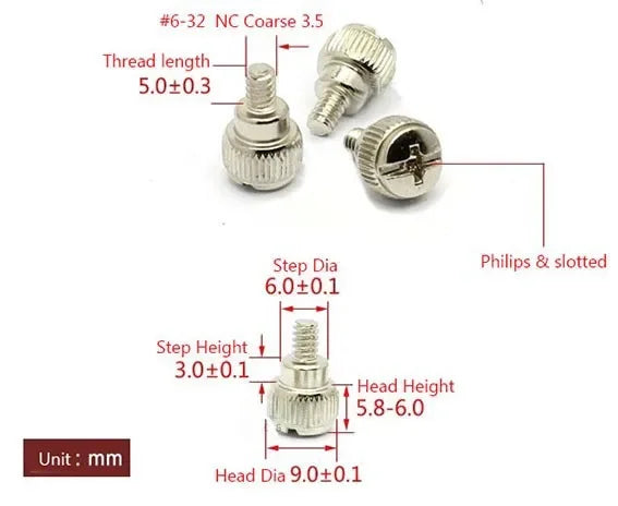 #6-32*5mm siliver knurled adjusting screw Computer host Thumb m3.5 bolt fastener,NC America Coarse Thread,Large handle Head - Image 2