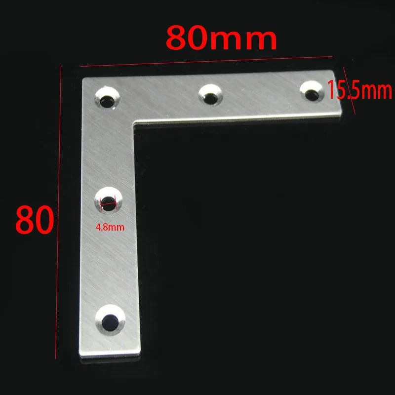 L shape Flat Corner Bracket 80X80X1mm right angle 90 degree flat fixed Brackets Photo frame cabinet cupboard connector fastener