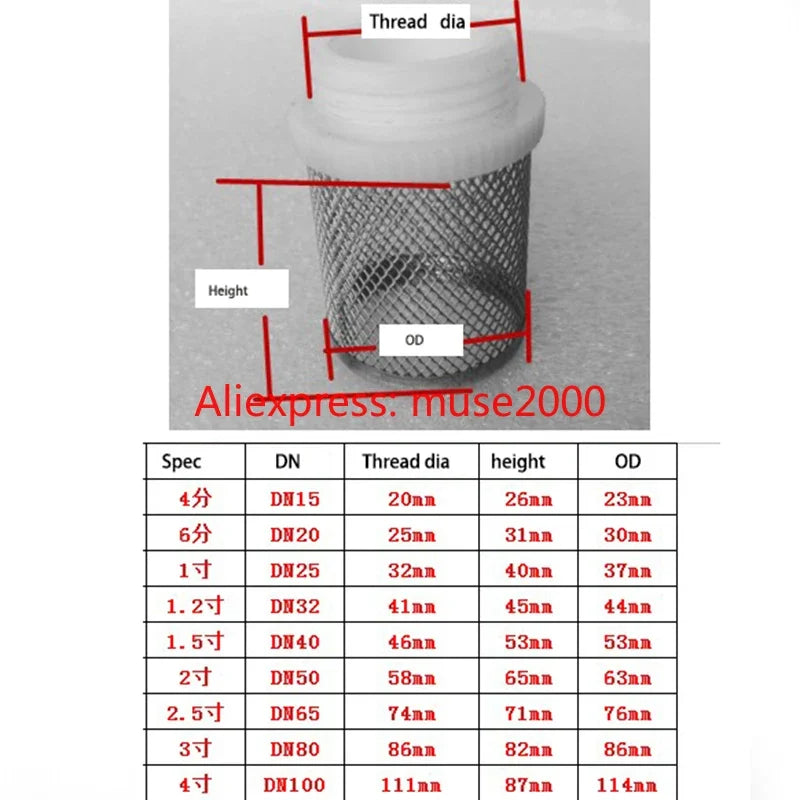 1/2 3/4 1 1-1/4 1-1/2 2 2.5 3 4 inch pump filter with male thread tube joint 304 steel net filter cup water oil filtering - Image 2