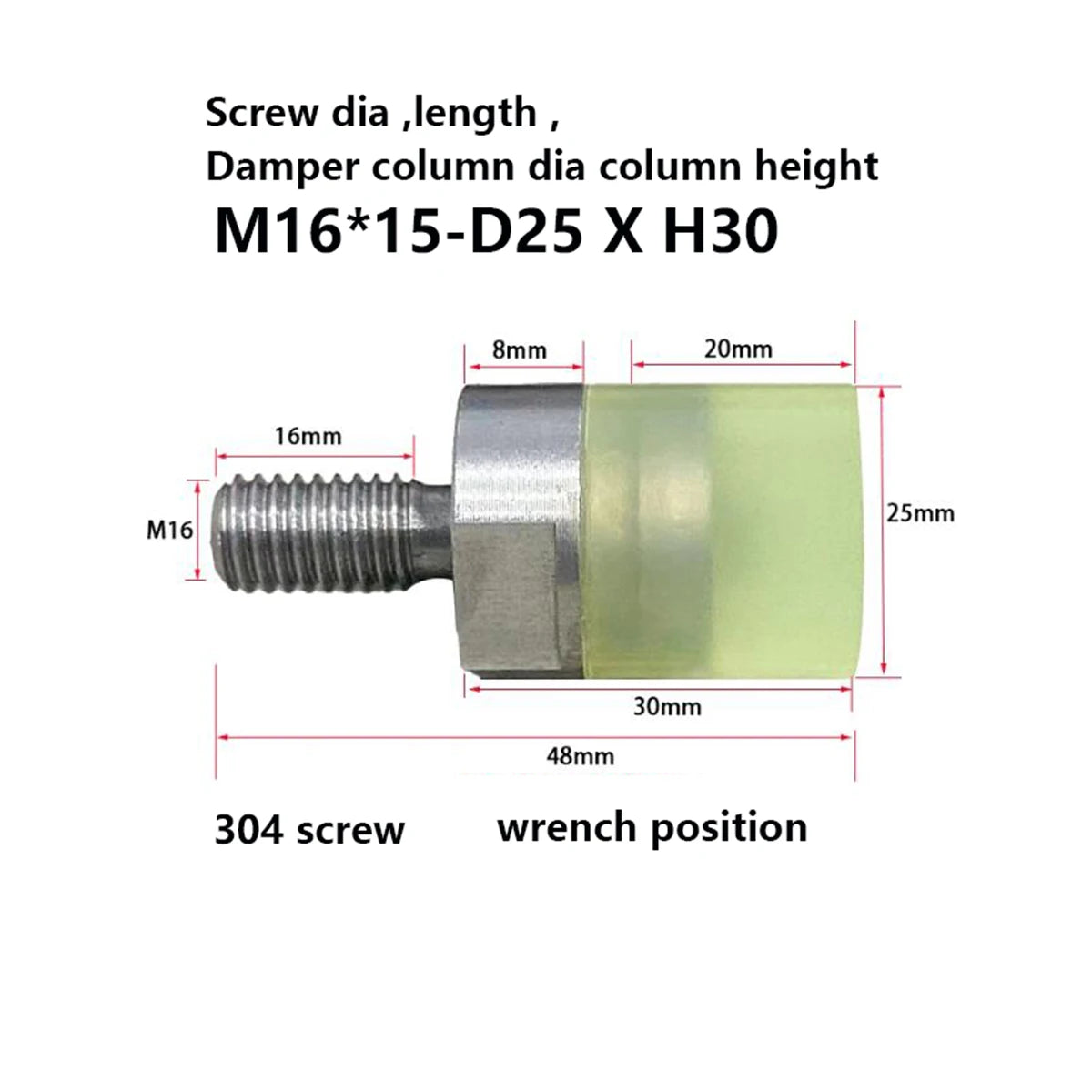 304 screw bolt PU damper M3M4M5M6M8M10M12 M16 Shock Absorption Screw On Shock Absorption, Collision Protection, wrench position - Image 2