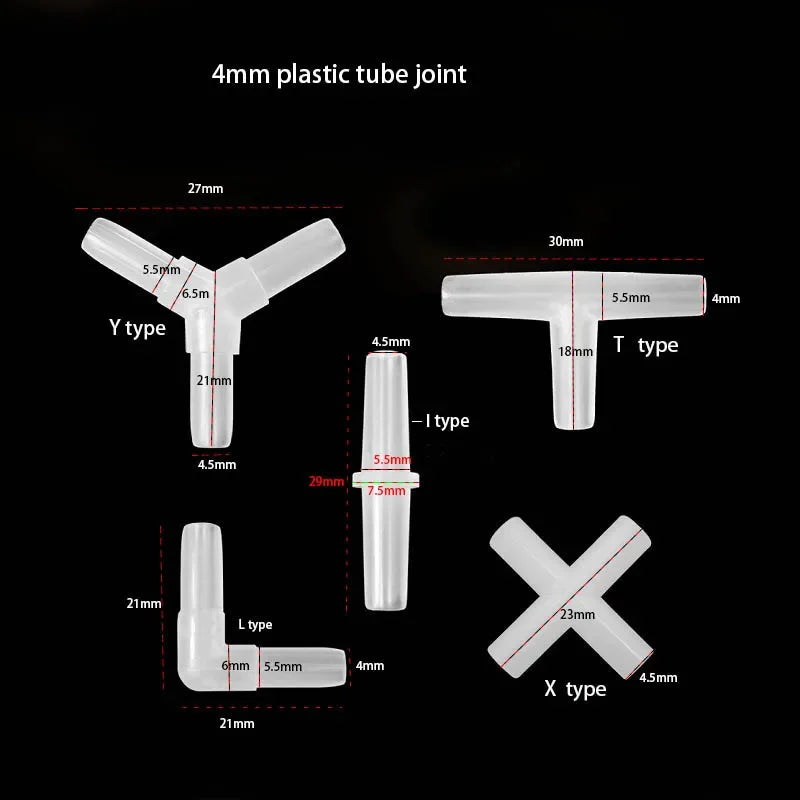 White 4mm plastic tube joint connector Aquarium Tank Oxygen tube Pump elbow tee pipe fitting connection garden gas pipe fish