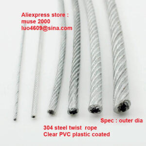 Clear PVC plastic coated steel rope SS304 0.6 0.8 1 1.2 1.5 2 3 4 5 6 8mm stranded wire twist hanger hooking string outdoor rope