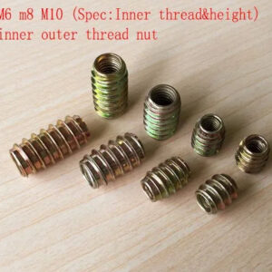 M6/M8/M10 Full Thread Nuts, Inner/Outer Thread, No Flange & Hex Drive, Furniture Assembly Nut for Plate Board Cabinet