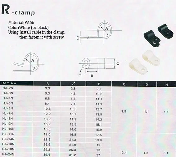 Series#R cable clamp#R Type cable tie,Nylon wire clip,3.3-10.6mm clamp dia,power cabinet,wire cable distribution fasten P-shape - Image 2