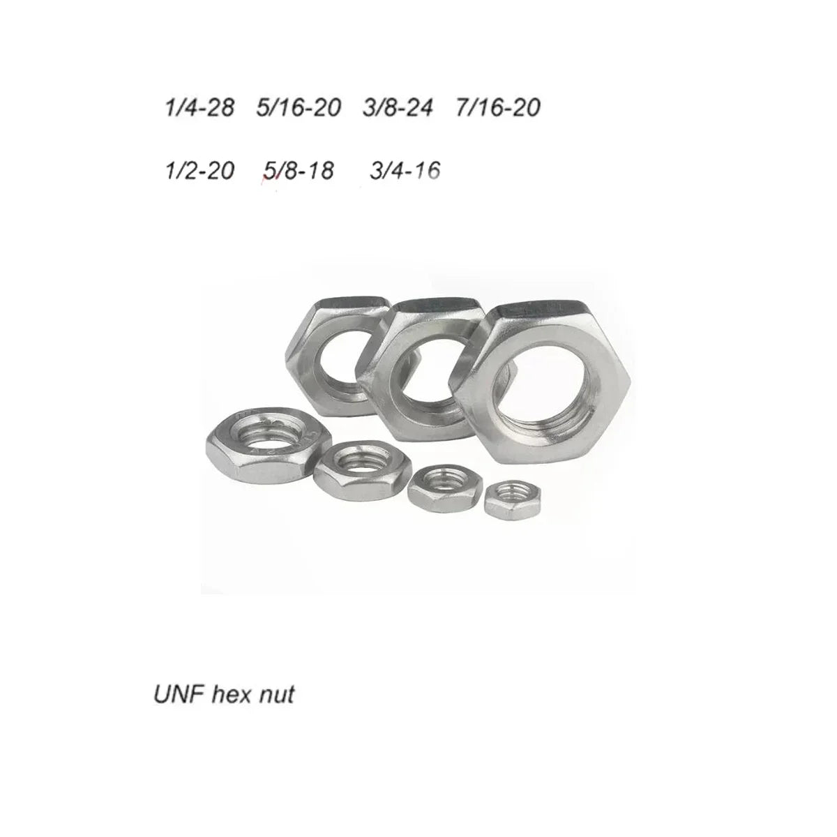 304 Hex nut UNF 1/4-28 5/16-20 3/8-24 7/16-20 fastener stainless steel thinner type american fine thread arerican pitch thread