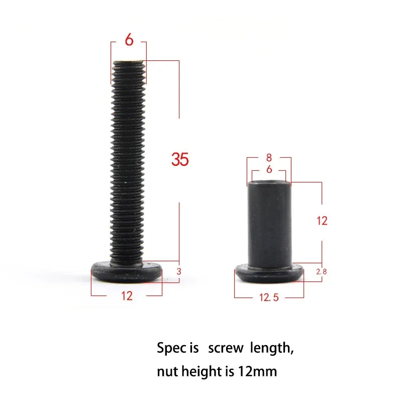 Black M6x12-80mm Furniture Locking Bolt, Nut Plate, Fastener, Screw Nut, Particle Board, Longer Screw, Panel Fastener