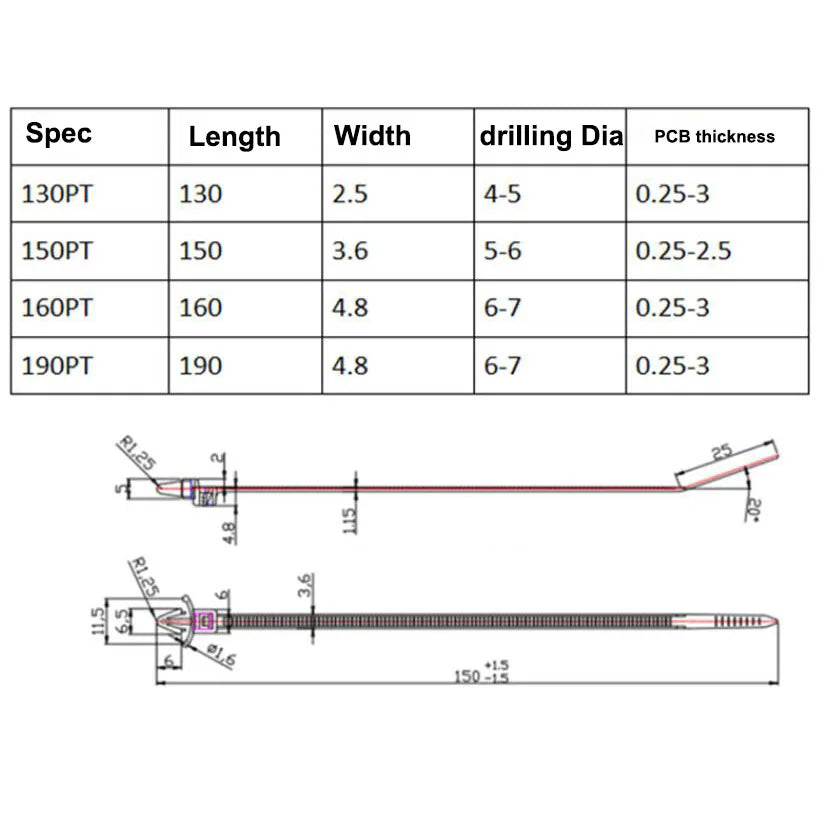 4x150 nylon cable tie 3.6mm width drilling hole PCB cable tiding rivet cable ties Buckle type plastic cable ties Fixed wire - Image 2