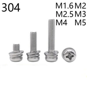 304 pan head screw with washer set steel M1.6 M2 M2.5  M3 M4 M5 cross drive bolt fastened stainless steel PC electronic