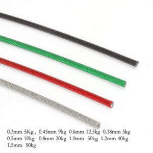 PVC Plastic coated steel rope 0.38 0.45 0.5 0.6 0.8 mm tranded 304 steel rope Bracelet beads line clear red black green
