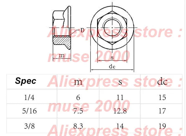 304 stainless steel flange nut locking nut 1/4 5/16 3/8 1/2 inch UNC axle nut CW Thread hex nut fastener bolt screw metal - Image 2